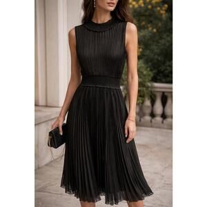 Nanette Lepore Black & Gold Pleated Midi Dress - Size 10